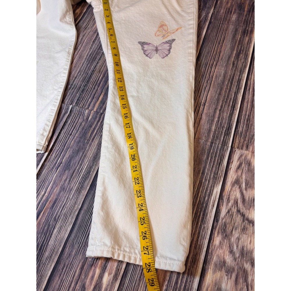 Levis 501 Jeans Womens W30 L28 Off White Cream Butterfly Print Button Fly - Picture 8 of 16